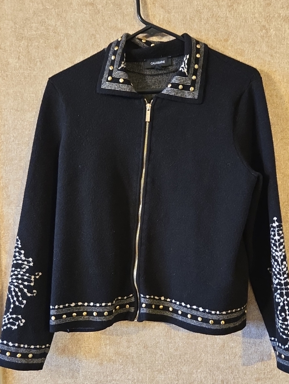 Black Embellished Zip-Front Jacket